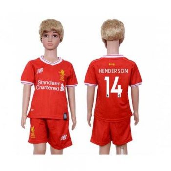 Liverpool #14 Henderson Red Home Kid Soccer Club Jersey