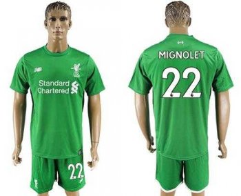 Liverpool #22 Mignolet Green Goalkeeper Soccer Club Jersey