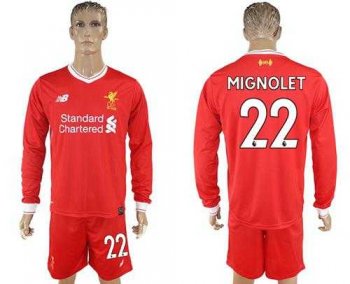 Liverpool #22 Mignolet Home Long Sleeves Soccer Club Jersey