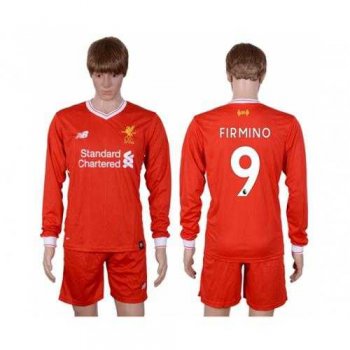 Liverpool #9 Firmino Home Long Sleeves Soccer Club Jersey