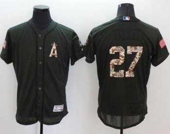 Los Angeles Angels Of Anaheim #27 Mike Trout Green Flexbase Authentic Collection Salute to Service Stitched Baseball Jersey