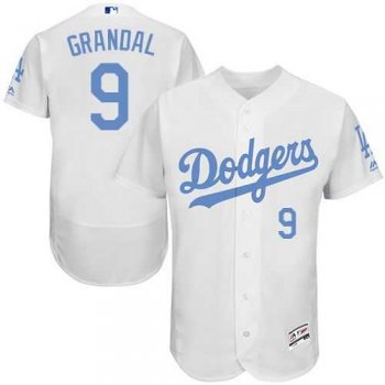 Los Angeles Dodgers #9 Yasmani Grandal White Flexbase Authentic Collection Father's Day Stitched MLB Jersey