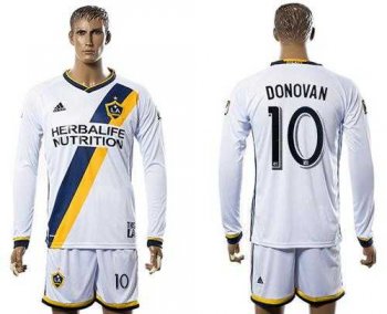 Los Angeles Galaxy #10 Donovan Home Long Sleeves Soccer Club Jersey