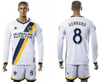 Los Angeles Galaxy #8 Gerrard Home Long Sleeves Soccer Club Jersey