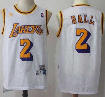 Los Angeles Lakers #2 Lonzo Ball White Throwback Stitched NBA Jersey