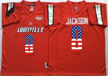 Louisville Cardinals #8 Lamar Jackson Red USA Flag College Jersey