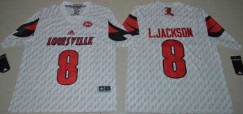 Louisville Cardinals #8 Lamar Jackson White AAC Patch Stitched NCAA Jersey