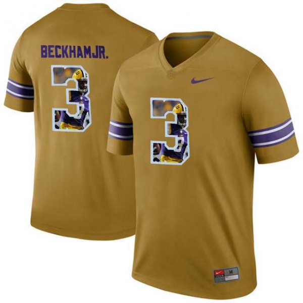 LSU Tigers #3 Odell Beckham Jr. Gold With Portrait Print College Jersey