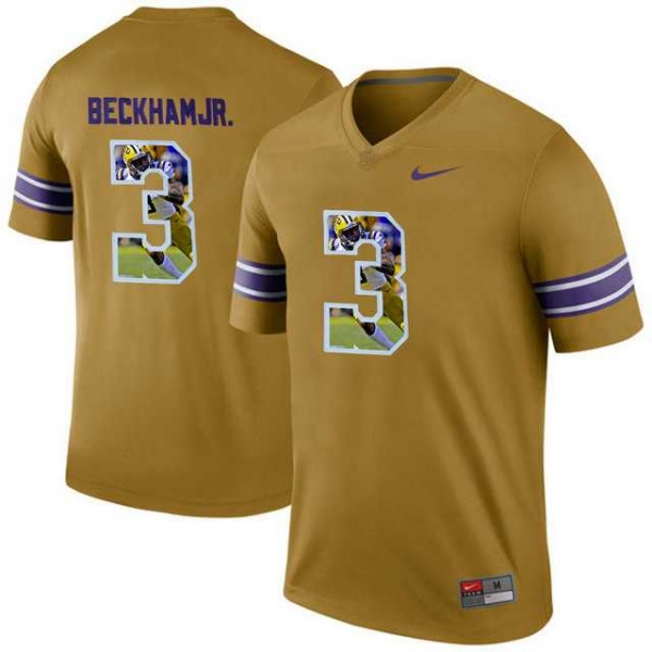 LSU Tigers #3 Odell Beckham Jr. Gold With Portrait Print College Jersey2