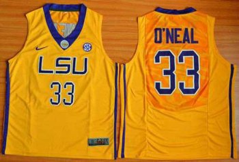 LSU Tigers #33 Shaquille O'Neal Gold Basketball Stitched NCAA Jersey