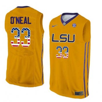 LSU Tigers #33 Shaquille O'Neal Gold USA Flag College Basketball Jersey