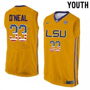 Youth LSU Tigers #33 Shaquille O'Neal Gold Youth College Basketball Jersey