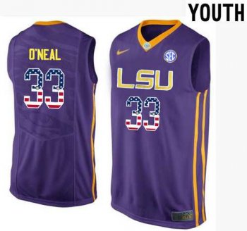 Youth LSU Tigers #33 Shaquille O'Neal Purple Youth College Basketball Jersey