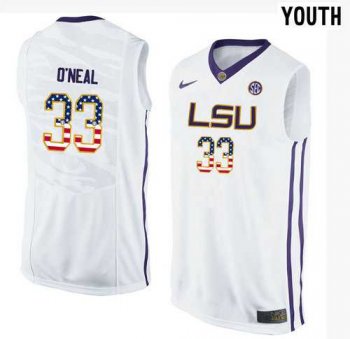 Youth LSU Tigers #33 Shaquille O'Neal White Youth College Basketball Jersey