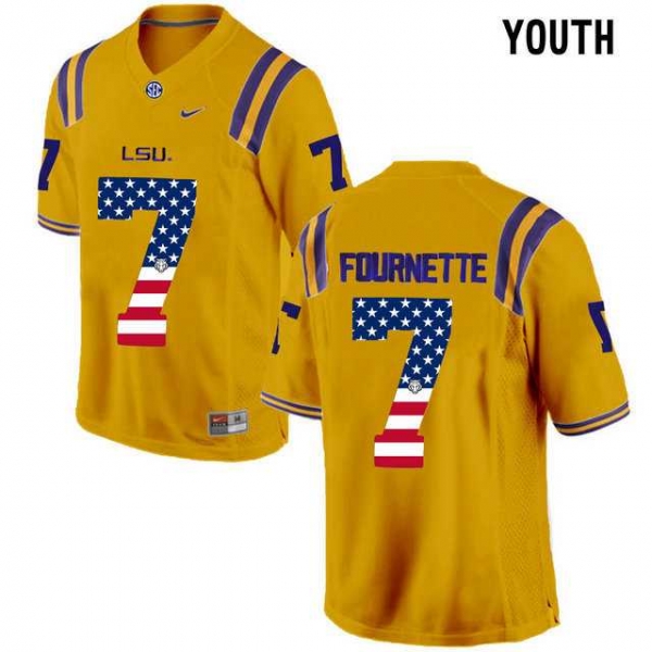 Youth LSU Tigers #7 Leonard Fournette Gold USA Flag Youth College Football Limited Jersey