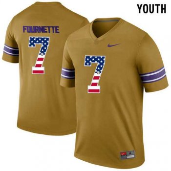 Youth LSU Tigers #7 Leonard Fournette Gold USA Flag Youth College Football Throwback Limited Jersey