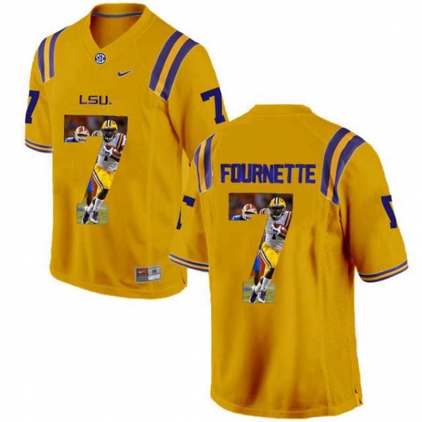 LSU Tigers #7 Leonard Fournette Gold With Portrait Print College Jersey