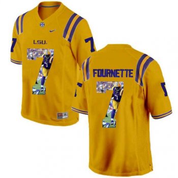 LSU Tigers #7 Leonard Fournette Gold With Portrait Print College Jersey2