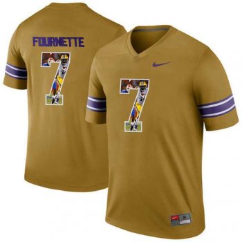 LSU Tigers #7 Leonard Fournette Gold With Portrait Print College Jersey3