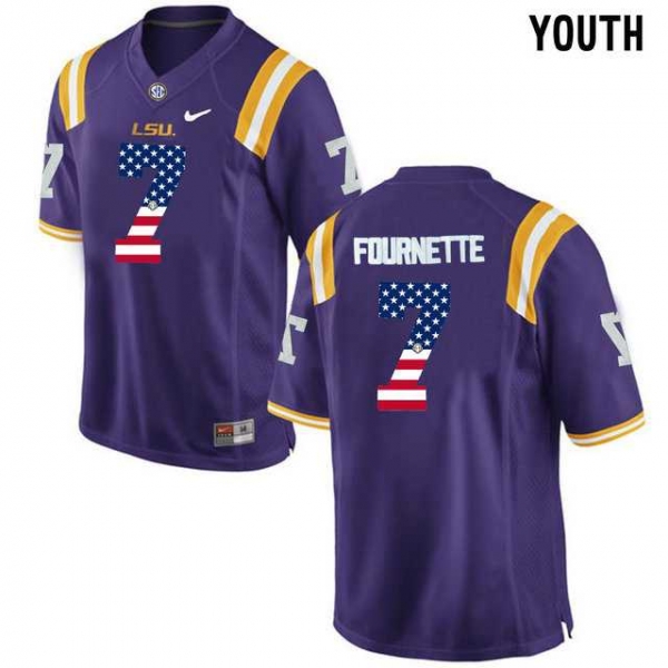 Youth LSU Tigers #7 Leonard Fournette Purple USA Flag Youth College Football Limited Jersey