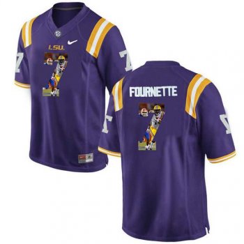 LSU Tigers #7 Leonard Fournette Purple With Portrait Print College Basketball Jersey