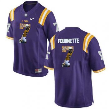 LSU Tigers #7 Leonard Fournette Purple With Portrait Print College Basketball Jersey2