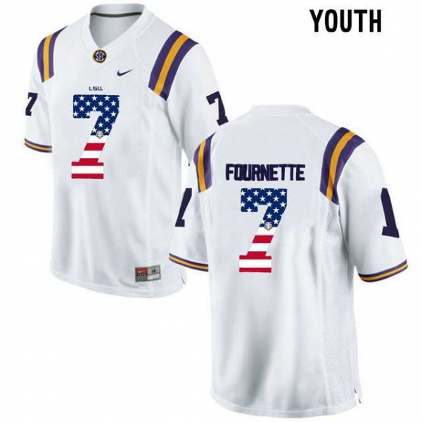 Youth LSU Tigers #7 Leonard Fournette White USA Flag Youth College Football Limited Jersey