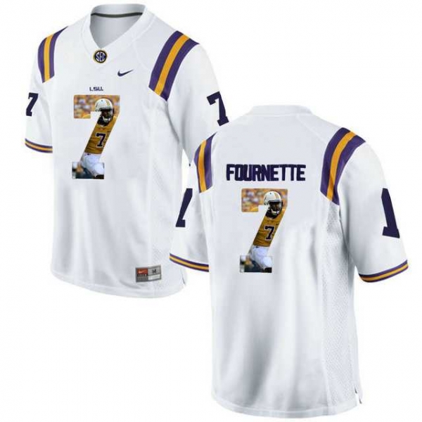 LSU Tigers #7 Leonard Fournette White With Portrait Print College Basketball Jersey