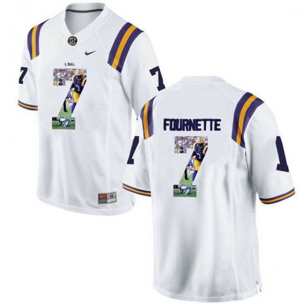 LSU Tigers #7 Leonard Fournette White With Portrait Print College Basketball Jersey2