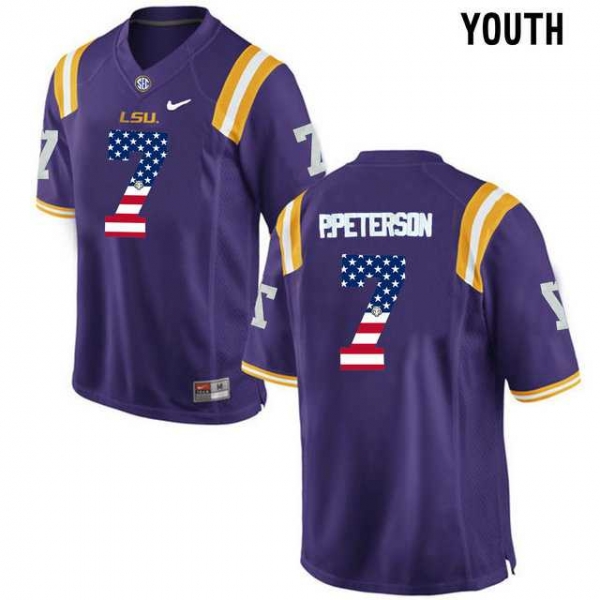 Youth LSU Tigers #7 Patrick Peterson Purple USA Flag Youth College Football Limited Jersey