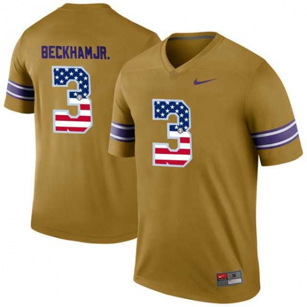 LSU Tigers Tigers #3 Odell Beckham Jr. Gold USA Flag College Football Limited Jersey