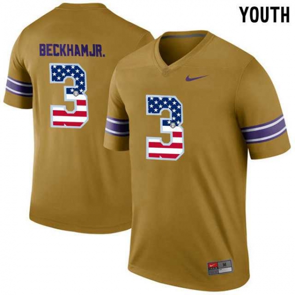 Youth LSU Tigers Tigers #3 Odell Beckham Jr. Gold USA Flag Youth College Football Limited Jersey