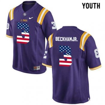 Youth LSU Tigers Tigers #3 Odell Beckham Jr. Purple USA Flag Youth College Football Limited Jersey