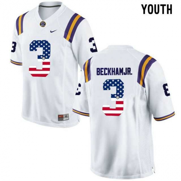 Youth LSU Tigers Tigers #3 Odell Beckham Jr. White USA Flag Youth College Football Limited Jersey