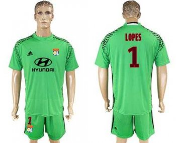 Lyon #1 Lopes Green Goalkeeper Soccer Club Jersey