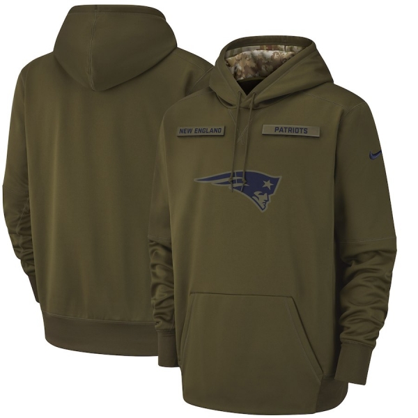 Men's Nike New England Patriots Olive Salute to Service Sideline Therma Performance Pullover Hoodie