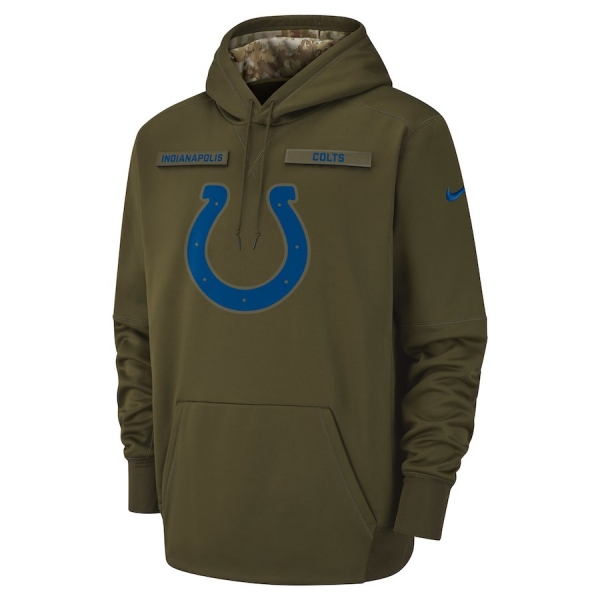 Men's Nike Indianapolis Colts Olive Salute to Service Sideline Therma Performance Pullover Hoodie