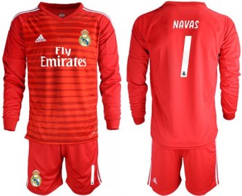 Real Madrid #1 Navas Red Goalkeeper Long Sleeves Soccer Club Jersey