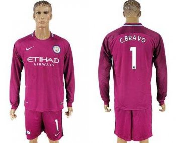 Manchester City #1 C.Bravo Away Long Sleeves Soccer Club Jersey