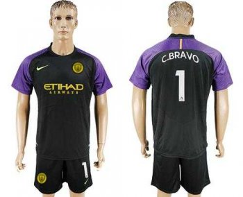 Manchester City #1 C.Bravo Black Goalkeeper Soccer Club Jersey