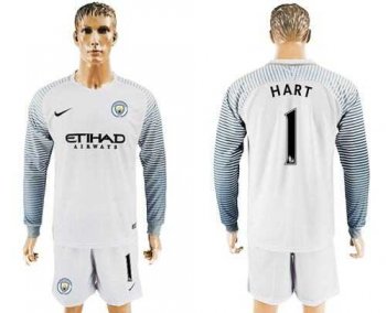 Manchester City #1 Hart White Goalkeeper Long Sleeves Soccer Club Jersey