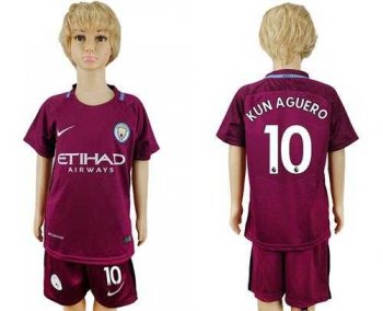 Manchester City #10 Kun Aguero Away Kid Soccer Club Jersey