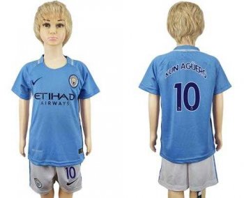 Manchester City #10 Kun Aguero Home Kid Soccer Club Jersey