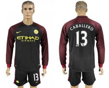 Manchester City #13 Caballero Away Long Sleeves Soccer Club Jersey