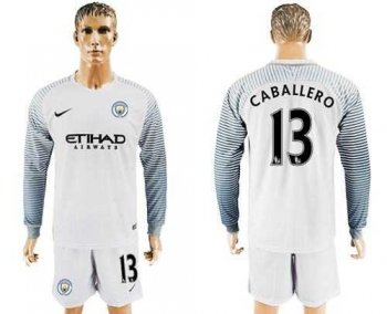 Manchester City #13 Caballero White Goalkeeper Long Sleeves Soccer Club Jersey