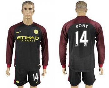 Manchester City #14 Bony Away Long Sleeves Soccer Club Jersey