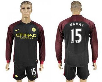 Manchester City #15 Navas Away Long Sleeves Soccer Club Jersey