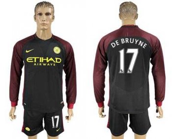 Manchester City #17 De Bruyne Away Long Sleeves Soccer Club Jersey