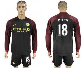 Manchester City #18 Delph Away Long Sleeves Soccer Club Jersey