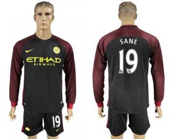 Manchester City #19 Sane Away Long Sleeves Soccer Club Jersey